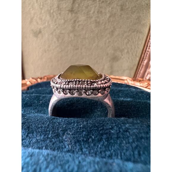 Signed LC Green Faceted Stone Ring Size 7 Boho Statement Tribal Style Abalone - Picture 7 of 12